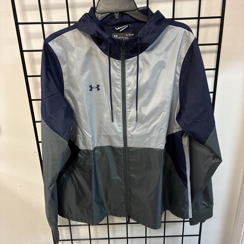 UNDER ARMOUR Women's XL Team Legacy Windbreaker Jacket Blue/Gray 1359348 NWT